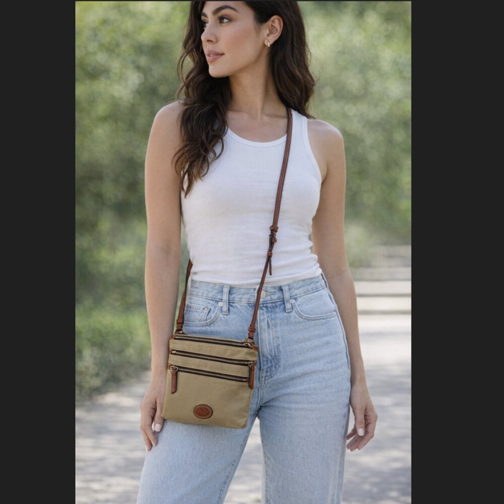 Dooney & Bourke Tan Crossbody Bag with Leather Trim